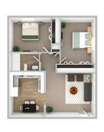 a floor plan of a bedroom with a bathroom and a living room